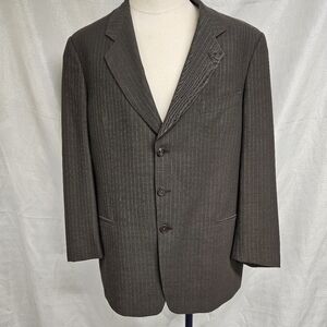 Bernini Sage Three Button Wool Blazer Jacket Men's Brown Pinstriped 44R